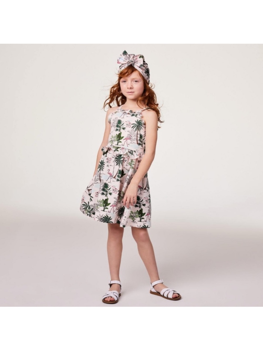 Janie & Jack Girls Tropical Print Sundress with Matching Headwrap - Pink/Green